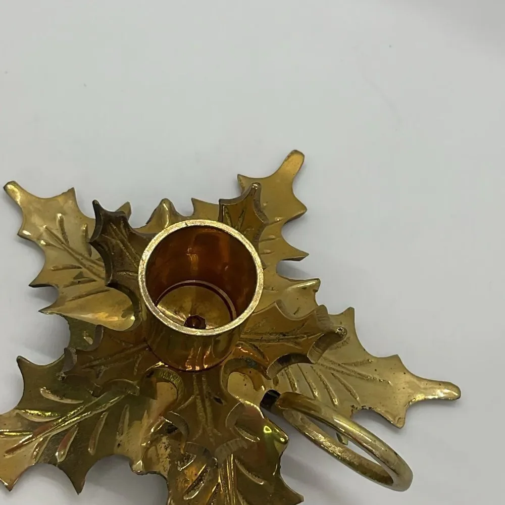 Brass Holly Candle Holder
